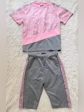 Sacred Crown Pink & Grey “Legend 23" Streetwear Graphic T-Shirt & Shorts Set